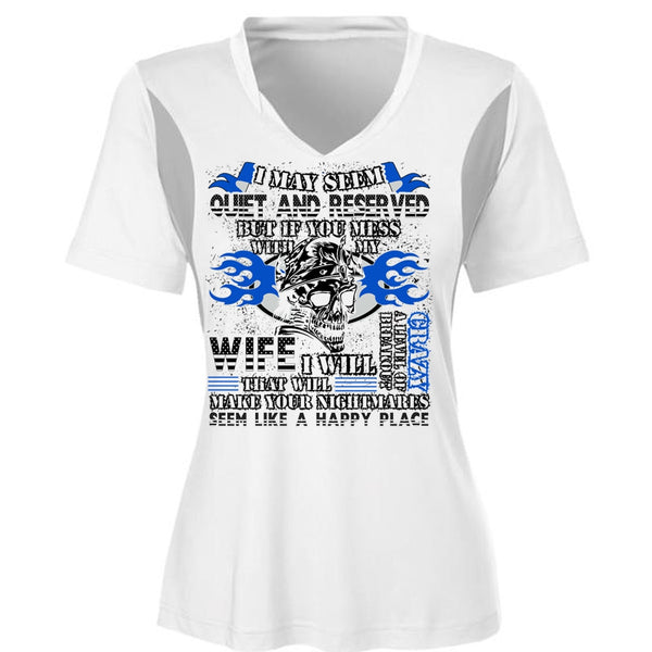 You Mess With My Wife T Shirt, Happy Place T Shirt, Cool Shirt (Ladies LS Heather V-Neck)