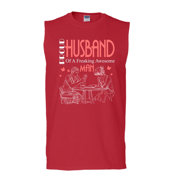 Proud Husband T Shirt, Freaking Awesome Man T Shirt, Cool T Shirt (Men's Cotton Sleeveless)