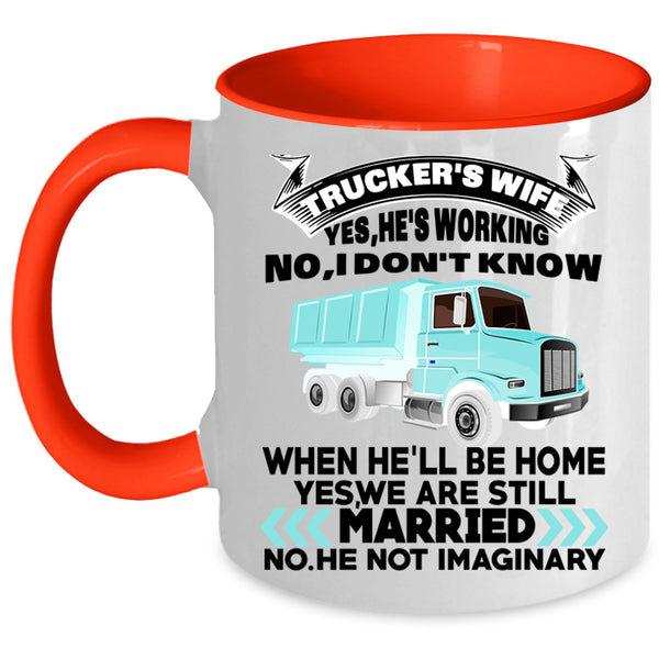 Cool Just Married Coffee Mug, Trucker's Wife Accent Mug