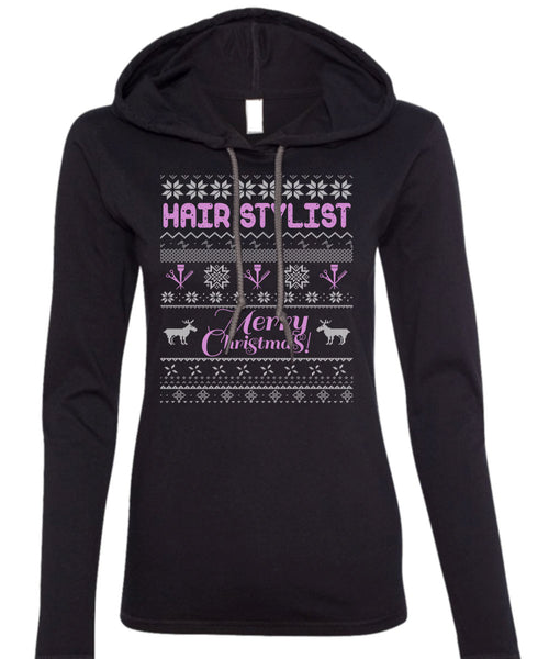 Hair Stylist Merry Christmas T Shirt, Being A Hair Stylist T Shirt (Anvil Ladies Ringspun Hooded)