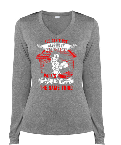 You Can't Buy Happiness T Shirt, I Love Papa T Shirt, Cool Shirt (Ladies LS Heather V-Neck)