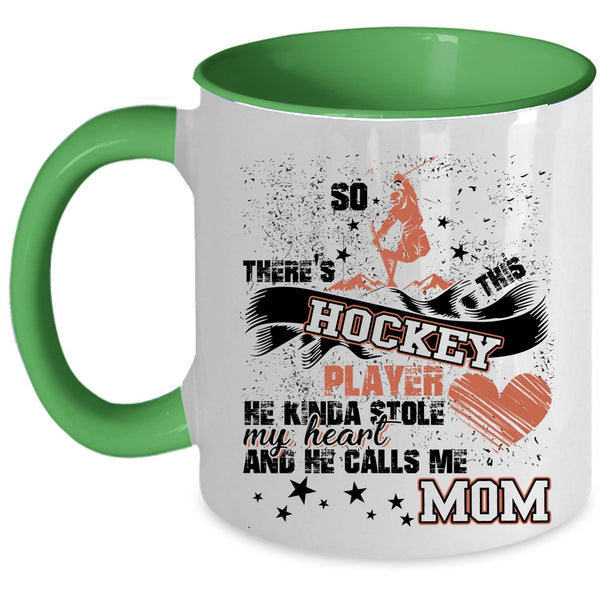 He Calls Me Mom Coffee Mug, This Hockey Player Kinda Stole My Heart Accent Mug