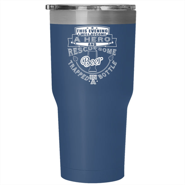 Rescued Some Beer Trapped In A Bottle Tumbler 30 oz Stainless Steel, Funny Travel Mug