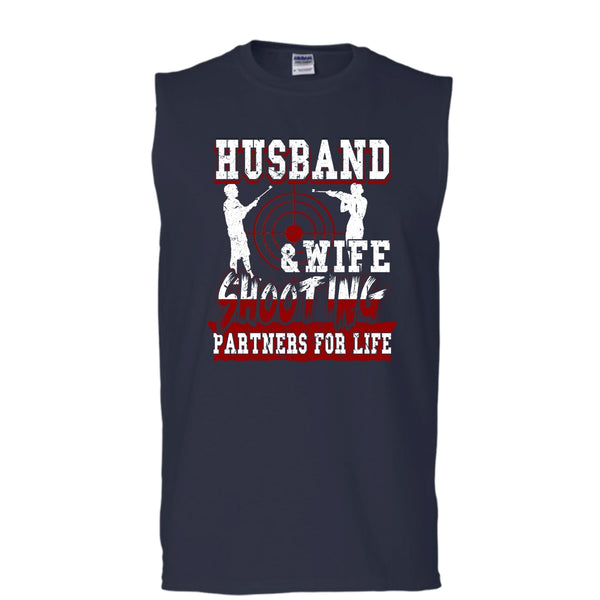 Husband & Wife T Shirt, Shooting Partners For Life T Shirt, Cool T Shirt (Men's Cotton Sleeveless)