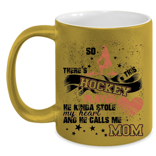 He Calls Me Mom Coffee Mug, This Hockey Player Kinda Stole My Heart Accent Mug