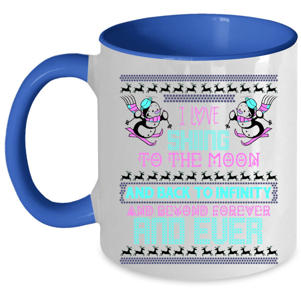 Cute Christmas Coffee Mug, I Love Skiing To The Moon And Back Accent Mug