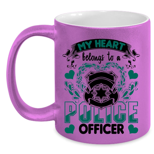 I Love Policeman Coffee Mug, My Heart Belongs To A Police Officer Accent Mug