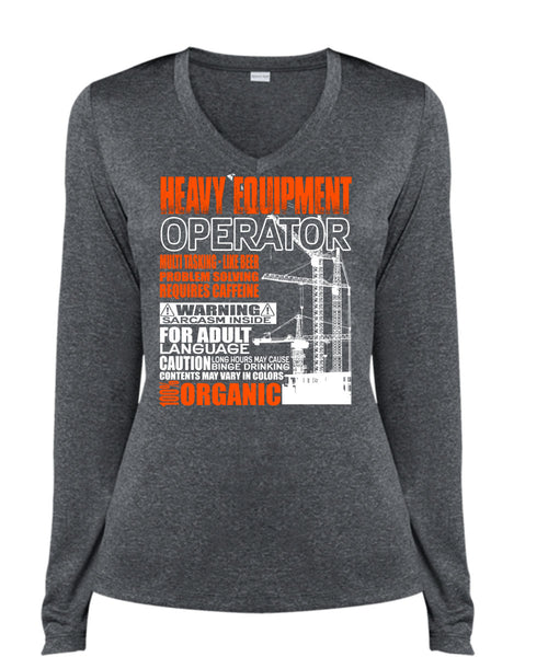 Heavy Equipment Operator T Shirt, Problem Solving T Shirt, Cool Shirt (Ladies LS Heather V-Neck)