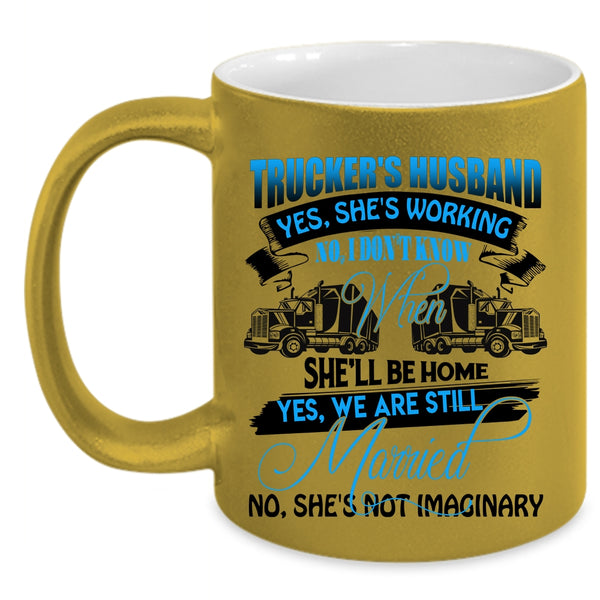 Cool Just Married Coffee Mug, Trucker's Husband Accent Mug