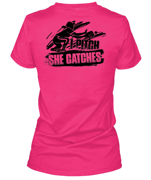 I Pitch She Catches T Shirt, I Love Softball T Shirt