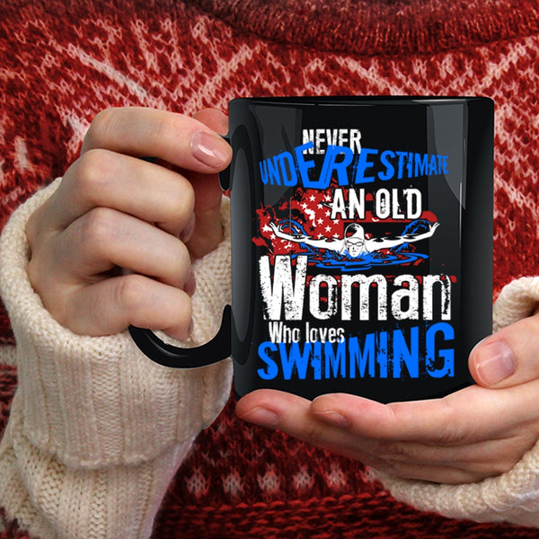 An Old Woman Loves Swimming Coffee Mug, Cool Grandma Coffee Cup