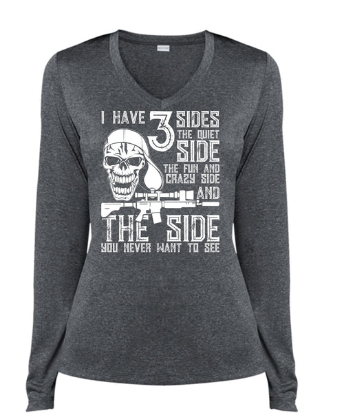 I Have 3 Sides The Quiet T Shirt, Being A Gunner T Shirt, Cool Shirt (Ladies LS Heather V-Neck)