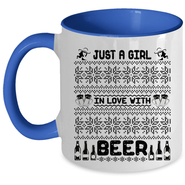 Cute Girls Coffee Mug, Just A Girl In Love With Beer Accent Mug