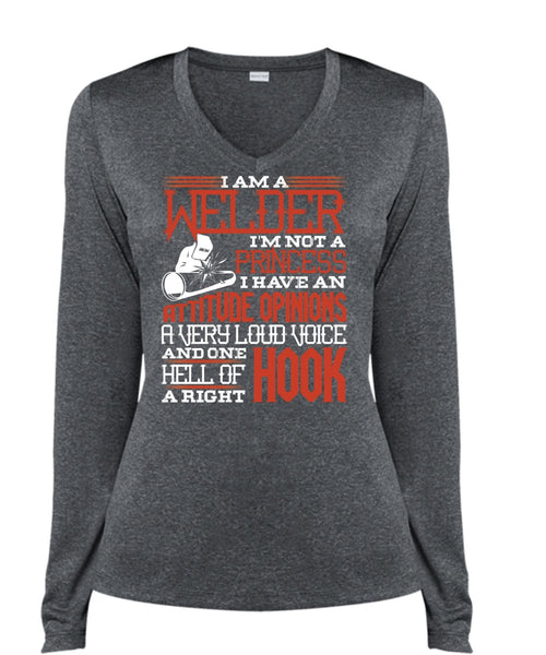 I Am A Welder T Shirt, I'm Not A Princess T Shirt, Cool Shirt (Ladies LS Heather V-Neck)