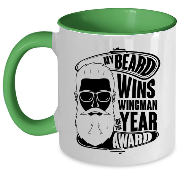Cool Bearded Man Coffee Mug, My Beard Wins Wingman Of The Year Award Accent Mug
