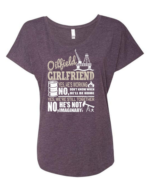 Oilfield Girlfriend T Shirt, I Love Oilfield T Shirt, Cool Shirt (Ladies' Triblend Dolman Sleeve)