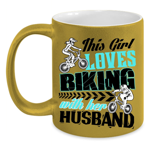 Gift For Wedding Coffee Mug, This Girl Loves Biking With Her Husband Accent Mug
