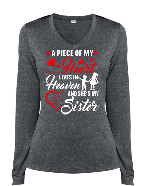 She's My Sister T Shirt, Lives In Heaven T Shirt, Cool Shirt (Ladies LS Heather V-Neck)