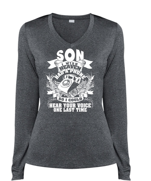 Son I Wish Heaven Had A Phone T Shirt, Hear Your Voice T Shirt, Cool Shirt (Ladies LS Heather V-Neck)