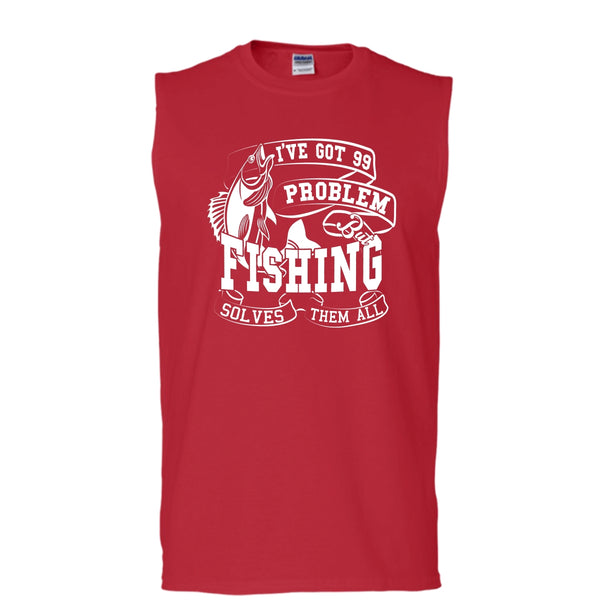 I've Got 99 Problem T Shirt, But Fishing Solves Them All T Shirt, Cool T Shirt (Men's Cotton Sleeveless)