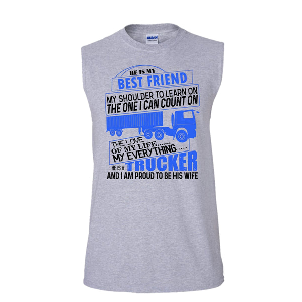 He Is My Best Friend T Shirt, I'm Proud To be His Wife Tank Top (Men's Cotton Sleeveless)