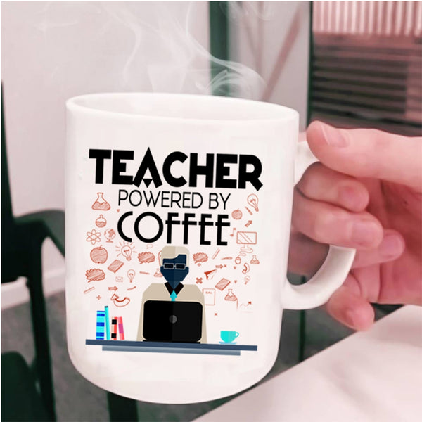 Funny Gift For Teacher Coffee Mug, Teacher Powered By Coffee Cup