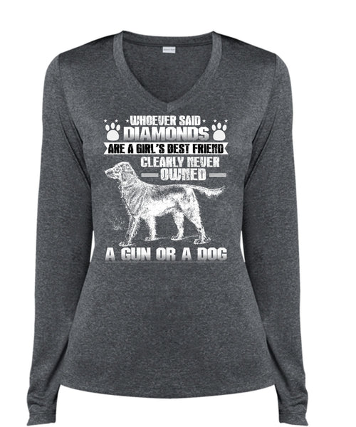 Never Owned A Gun Or A Dog T Shirt, Diamonds Are A Girl's Best Friend T Shirt, Cool Shirt (Ladies LS Heather V-Neck)