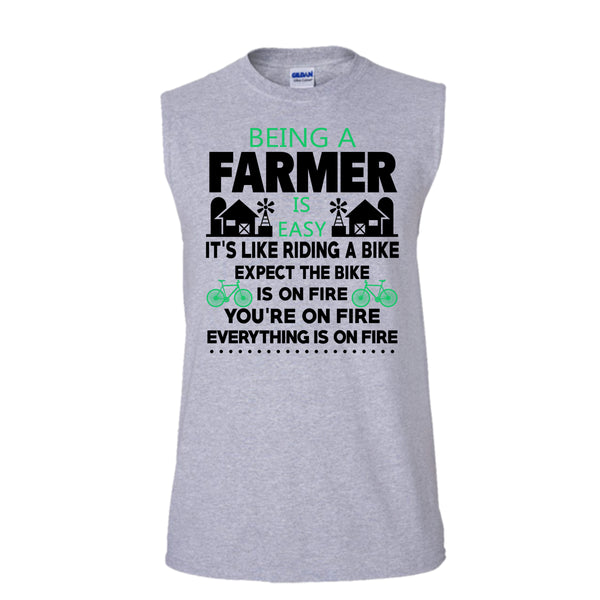 Being A Farmer Is Easy T Shirt, Being A Farmer T Shirt, Awesome t-shirts (Men's Cotton Sleeveless)