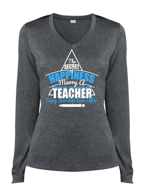 Marry A Teacher T Shirt, Being A Teacher T Shirt, Cool Shirt (Ladies LS Heather V-Neck)