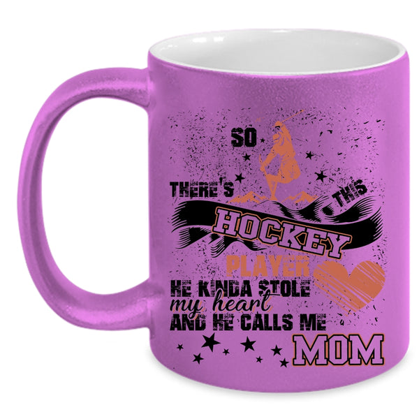 He Calls Me Mom Coffee Mug, This Hockey Player Kinda Stole My Heart Accent Mug
