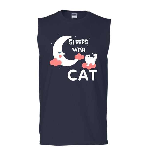 Sleeps With Cat Shirt, I Am A Cat Lover Shirt (Men's Cotton Sleeveless)
