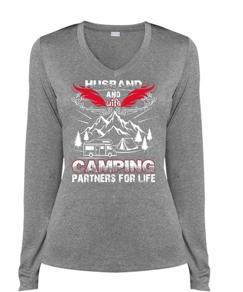Husband And Wife Camping Partners For Life T Shirt, Being A Husband T Shirt, Cool Shirt (Ladies LS Heather V-Neck)
