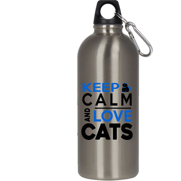 Keep Calm And Love Cats 20 oz Stainless Steel Bottle,Funny Cat Lovers Outdoor Sports Water Bottle