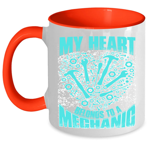 I Love My Mechanic Coffee Mug, My Heart Belongs To A Mechanic Accent Mug