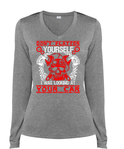 I Was Looking At Your Car T Shirt, Being A Mechanic T Shirt, Cool Shirt (Ladies LS Heather V-Neck)