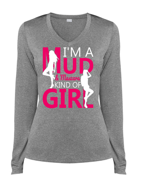 I'm A Mud T Shirt, Mascara Kind Of Girl T Shirt, Cool Shirt (Ladies LS Heather V-Neck)