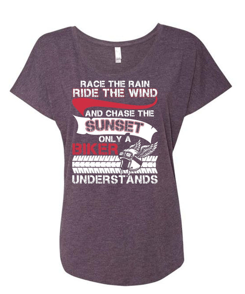 Only A Biker Understand T Shirt, Ride The Wind T Shirt, Cool Shirt (Ladies' Triblend Dolman Sleeve)