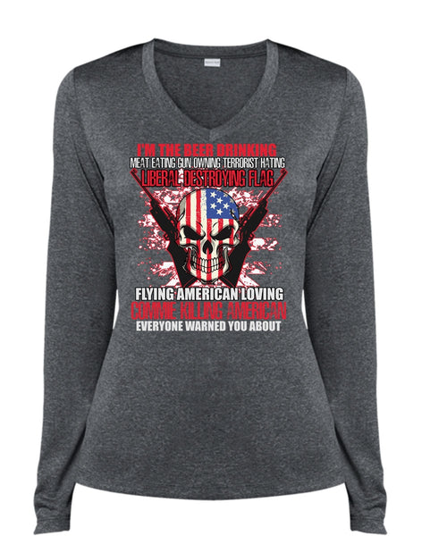Flying American Loving T Shirt, Being A Veteran T Shirt, Cool Shirt (Ladies LS Heather V-Neck)