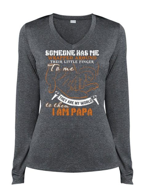 I Am Papa T Shirt, They Are My World T Shirt, Cool Shirt (Ladies LS Heather V-Neck)