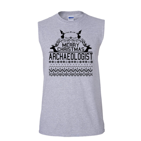Merry Christmas Archaeologist T Shirt, Merry Christmas Gift T Shirt, Awesome t-shirts (Men's Cotton Sleeveless)