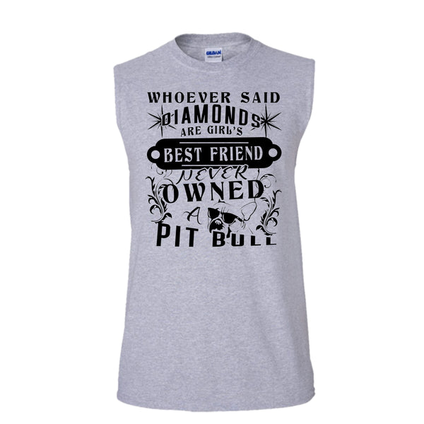 Diamonds Are Girl's Best Friend Never Owed Pit Bull Shirt, Cute Dog Shirt (Men's Cotton Sleeveless)