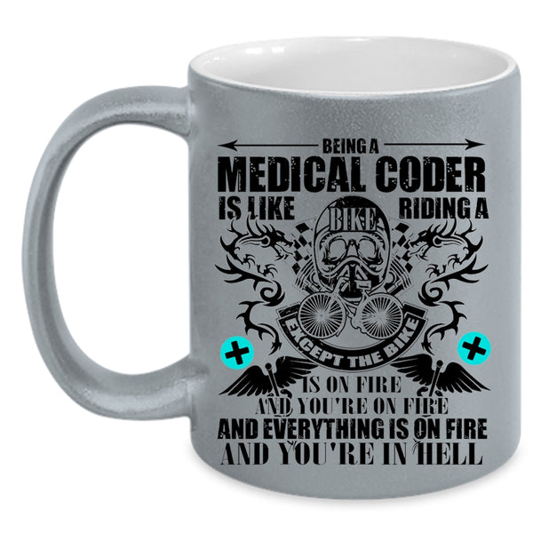 Riding A Bike Coffee Mug, Being A Medical Coder Accent Mug