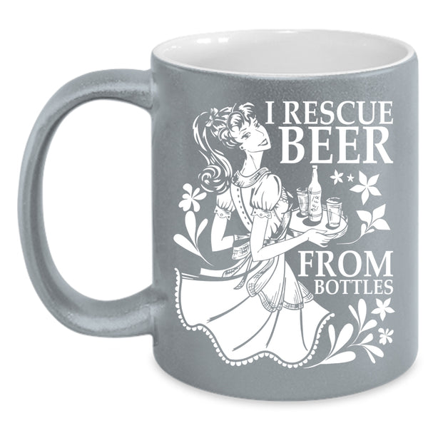 I Rescue Beer From Bottles Coffee Mug, Cute Beer Drinker Coffee Cup