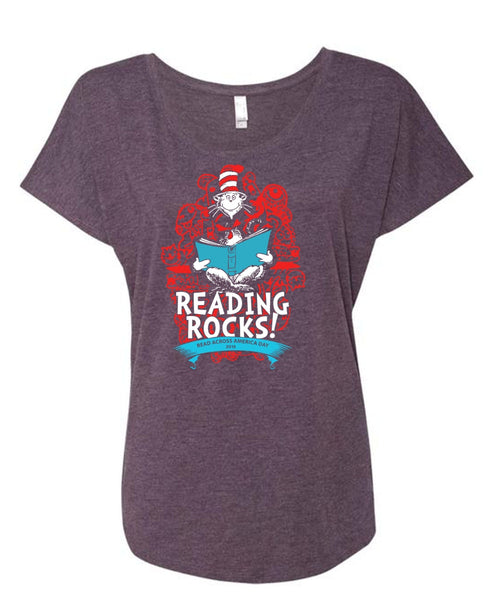 Dr. Seuss T Shirt, Reading Rocks T Shirt, The Cat in the Hat T Shirt, I Love Reading T Shirt, Cool Shirt (Ladies' Triblend Dolman Sleeve)