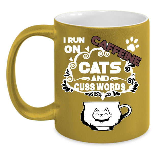 I Run On Caffeine Cats Coffee Mug, Cute Cat Coffee Cup