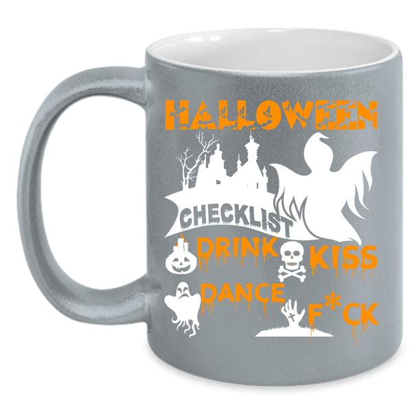 Halloween Checklist Coffee Mug, Drink Kiss Coffee Cup