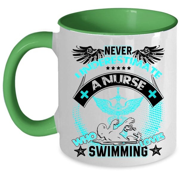 Funny Gift For Nurses Coffee Mug, A Nurse Loves Swimming Accent Mug