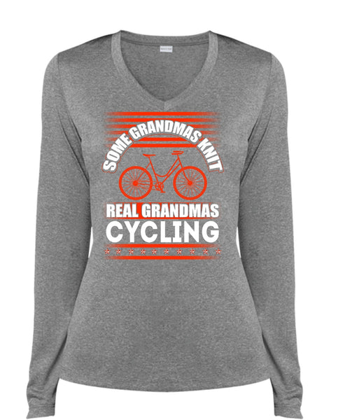 Some Grandmas Knit T Shirt, Real Grandmas Cycling T Shirt, Cool Shirt (Ladies LS Heather V-Neck)