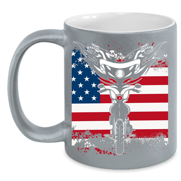Cool Motorcycles Coffee Mug, American Flag Coffee Cup