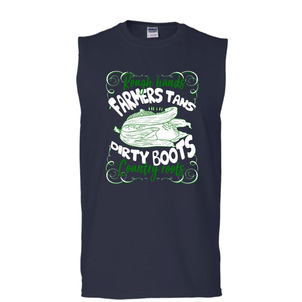 Rough Hands Farmers Tans T Shirt, Dirty Boots Country Roots T Shirt, Cool T Shirt (Men's Cotton Sleeveless)